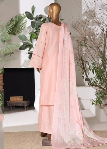 3 Piece Embroidred Stitched Pastel Pink Color Lawn Shirt with Embroidered Trouser & Dupatta