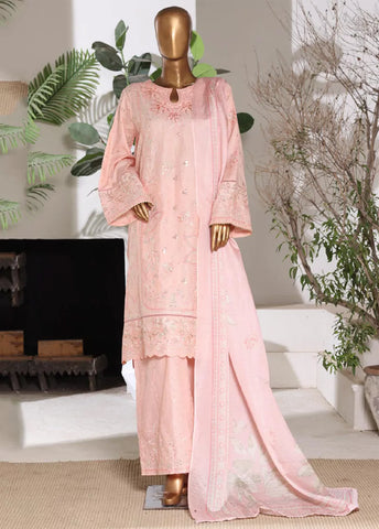 3 Piece Embroidred Stitched Pastel Pink Color Lawn Shirt with Embroidered Trouser & Dupatta