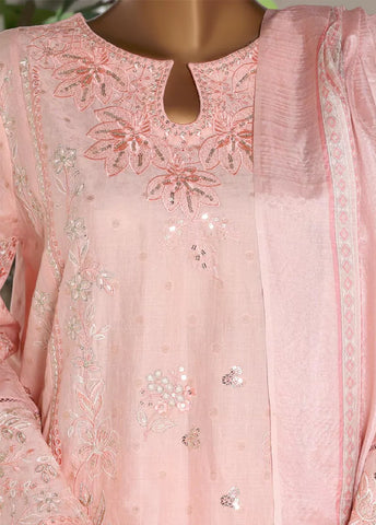 3 Piece Embroidred Stitched Pastel Pink Color Lawn Shirt with Embroidered Trouser & Dupatta