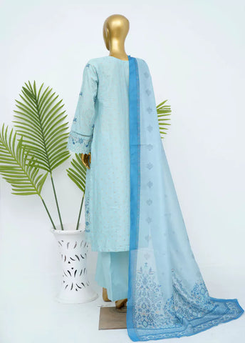 3 Piece Embroidred Stitched Pastel Blue Color Lawn Shirt with Trouser & Dupata