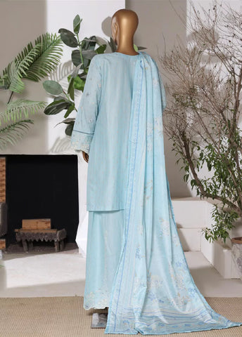 3 Piece Embroidred Stitched Pastel Blue Color Lawn Shirt with Embroidered Trouser & Dupatta