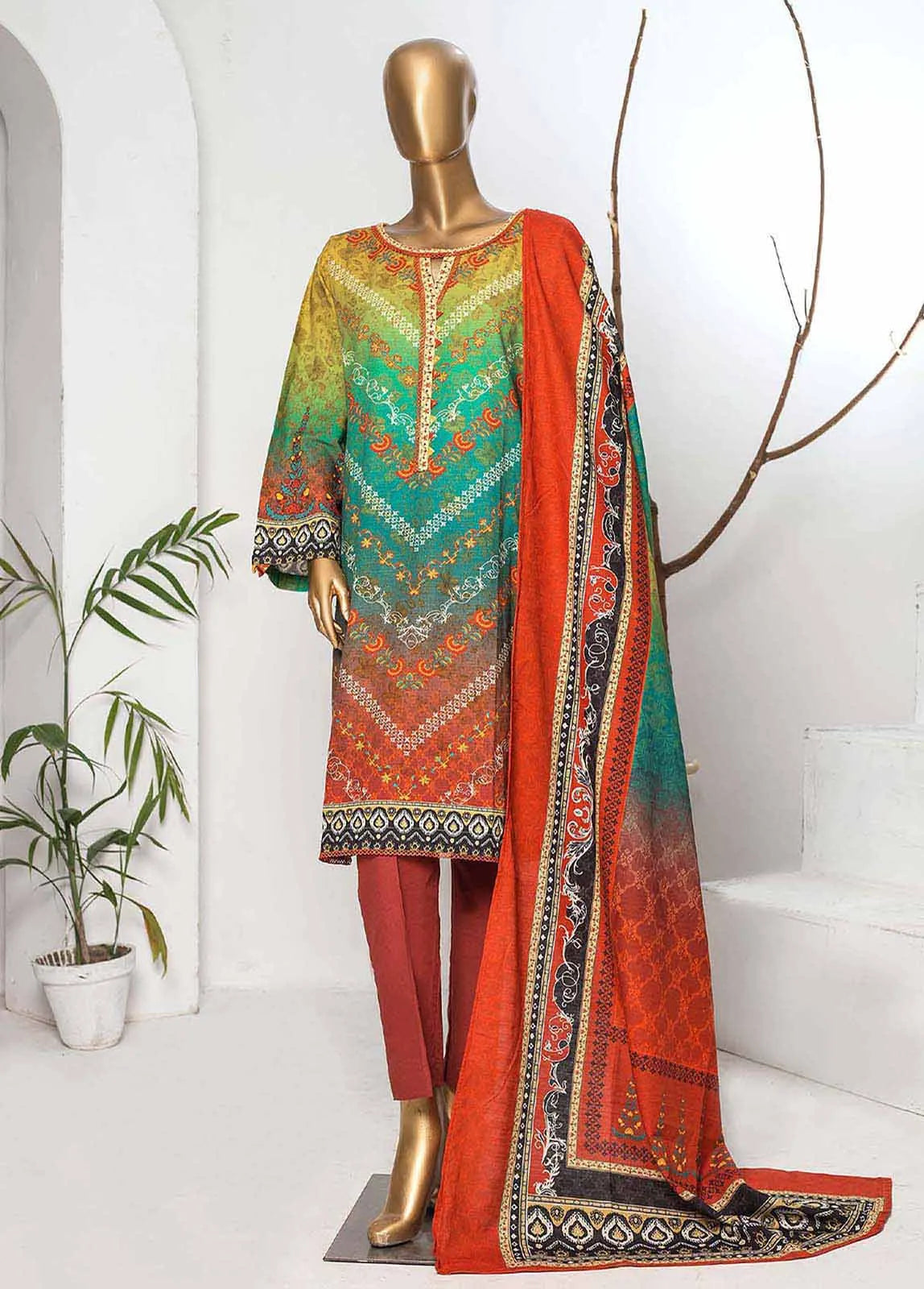 Bin Saeed Fabric - KFR-0004 - 3 Piece Printed Khaddar
