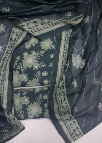 3 Piece Printed Grey Color Khaddar Unstitched Suit