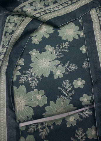 3 Piece Printed Grey Color Khaddar Unstitched Suit