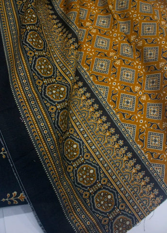 3 Piece Printed Black Color Khaddar Unstitched Suit