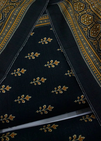 3 Piece Printed Black Color Khaddar Unstitched Suit
