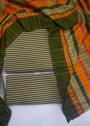 3 Piece Printed Sand Brown Color Khaddar Unstitched Suit