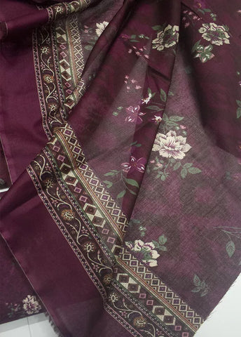 3 Piece Printed Plum Color Khaddar Unstitched Suit