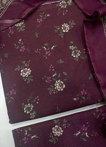3 Piece Printed Plum Color Khaddar Unstitched Suit
