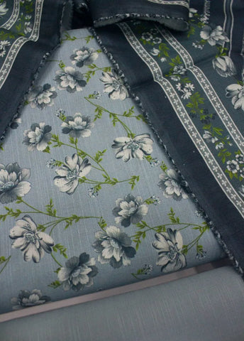3 Piece Printed Ice Blue Color Khaddar Unstitched Suit