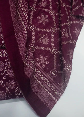 3 Piece Printed Maroon Color Khaddar Unstitched Suit