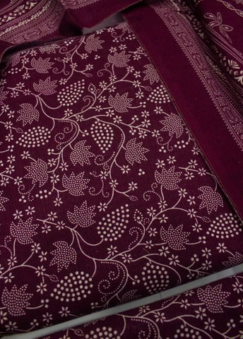 3 Piece Printed Maroon Color Khaddar Unstitched Suit