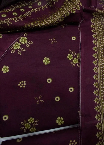 3 Piece Printed Plum Color Khaddar Unstitched Suit