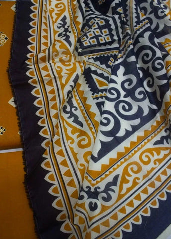 3 Piece Printed Merigold Orange Color Khaddar Unstitched Suit