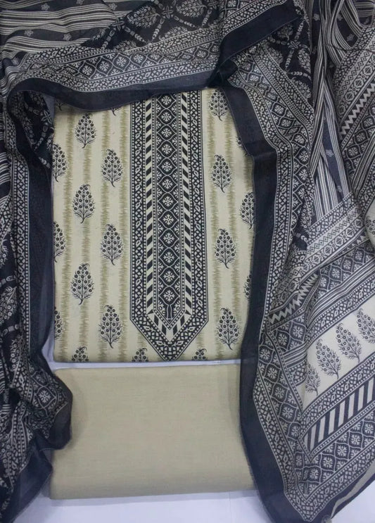 3 Piece Printed Off White Color Khaddar Unstitched Suit
