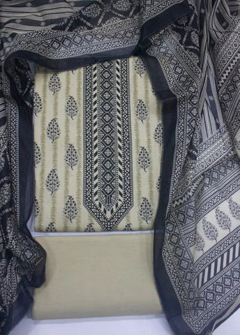 3 Piece Printed Off White Color Khaddar Unstitched Suit