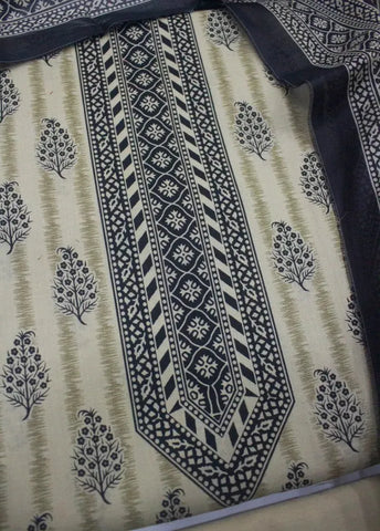 3 Piece Printed Off White Color Khaddar Unstitched Suit