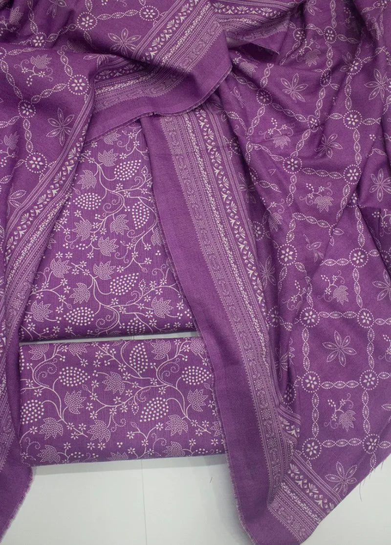 3 Piece Printed Lilac Color Khaddar Unstitched Suit
