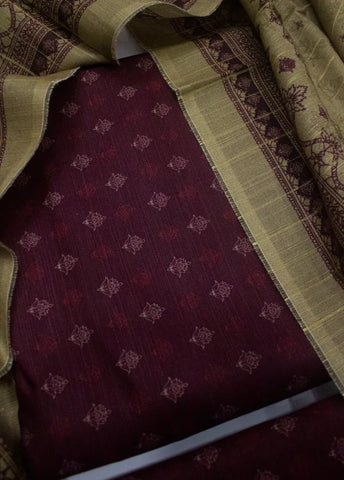 3 Piece Printed Maroon Color Khaddar Unstitched Suit