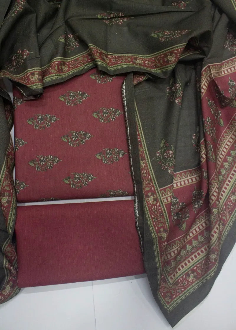 3 Piece Printed Punch Pink Color Khaddar Unstitched Suit