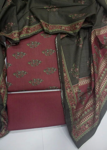 3 Piece Printed Punch Pink Color Khaddar Unstitched Suit