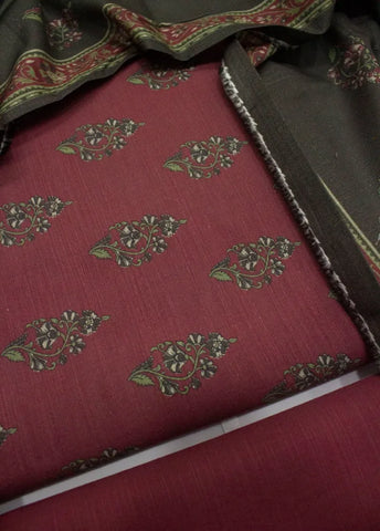 3 Piece Printed Punch Pink Color Khaddar Unstitched Suit