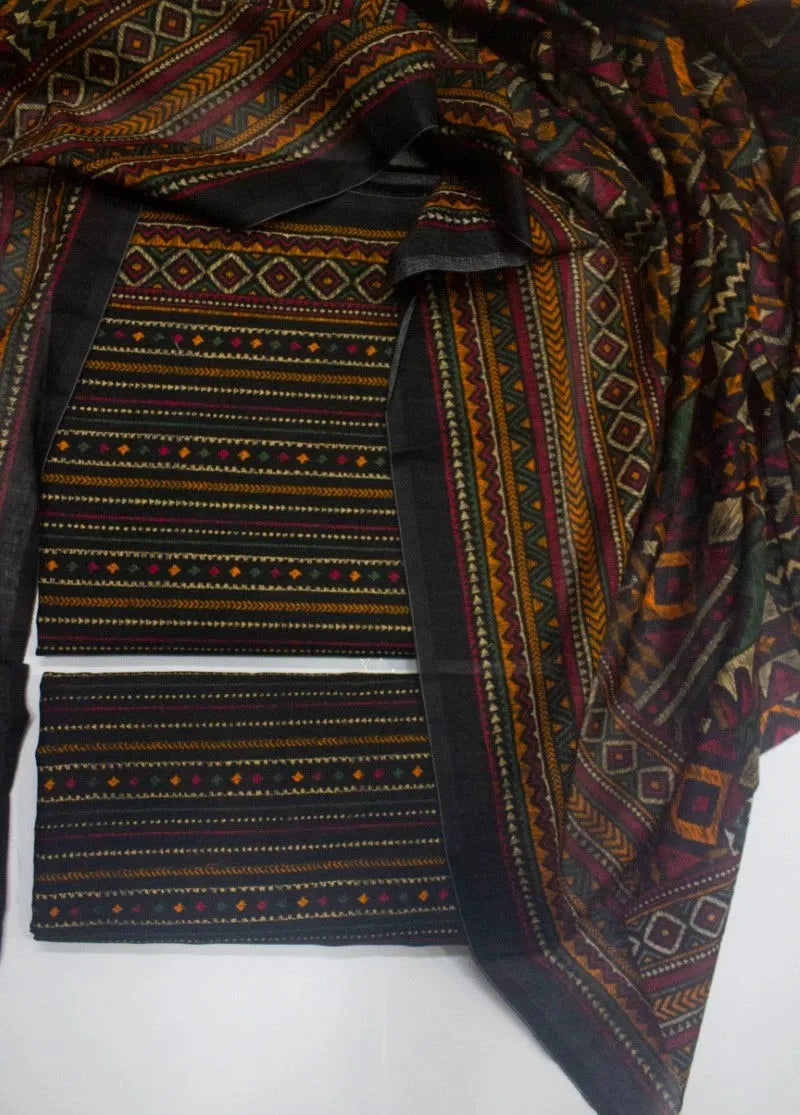 3 Piece Printed MultiColor Khaddar Unstitched Suit