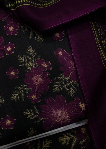 3 Piece Printed Black Color Khaddar Unstitched Suit