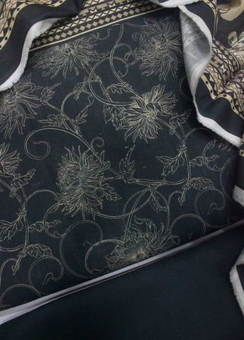 3 Piece Printed Grey Color Khaddar Unstitched Suit
