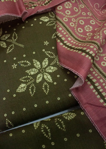 3 Piece Printed Olive Green Color Khaddar Unstitched Suit