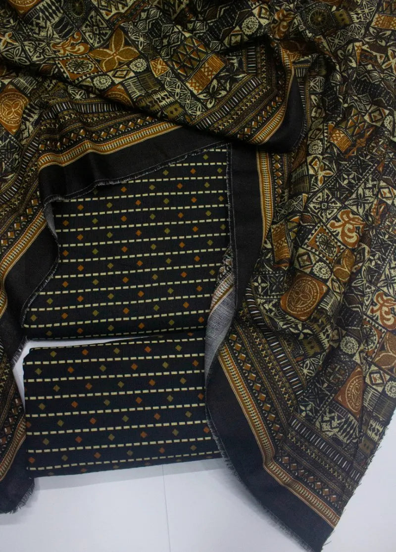 3 Piece Printed MultiColor Khaddar Unstitched Suit
