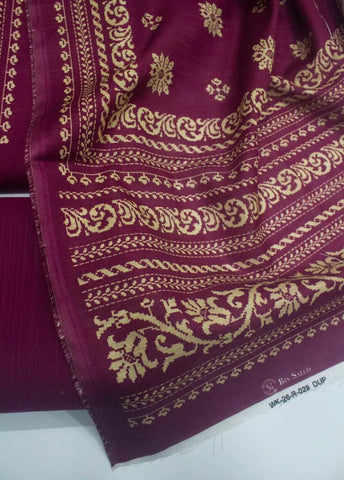 3 Piece Printed Maroon Color Khaddar Unstitched Suit