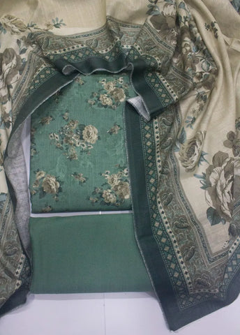 3 Piece Printed Mint Green Color Khaddar Unstitched Suit