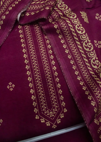 3 Piece Printed Maroon Color Khaddar Unstitched Suit