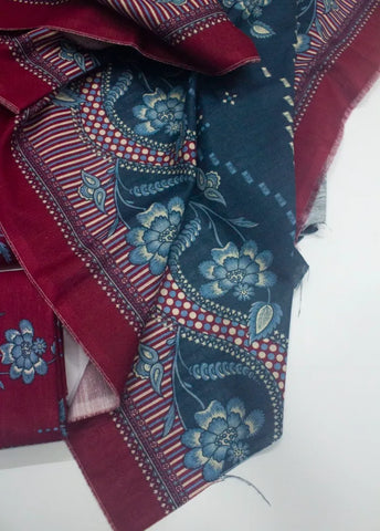 3 Piece Printed Red Color Khaddar Unstitched Suit