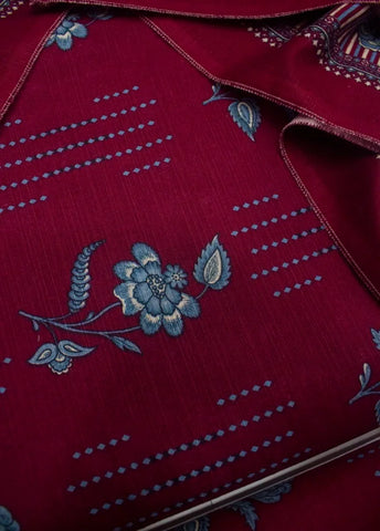 3 Piece Printed Red Color Khaddar Unstitched Suit