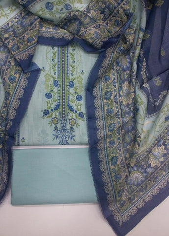 3 Piece Printed Blue Color Khaddar Unstitched Suit