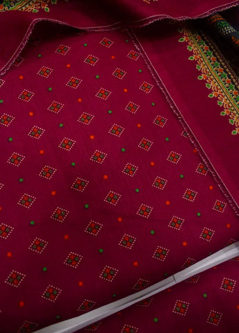 3 Piece Printed Red Color Khaddar Unstitched Suit