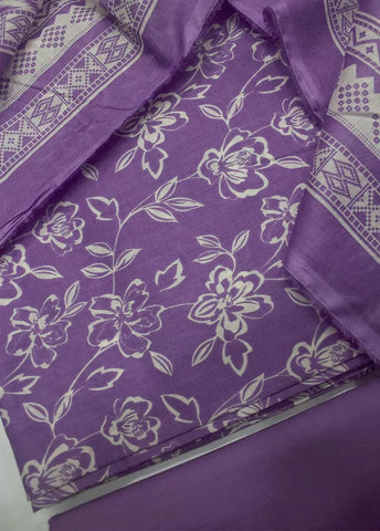 3 Piece Printed Lilac Color Khaddar Unstitched Suit