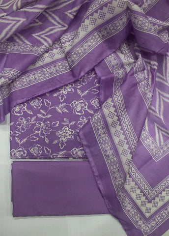 3 Piece Printed Lilac Color Khaddar Unstitched Suit