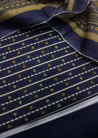 3 Piece Printed Navy Blue Color Khaddar Unstitched Suit