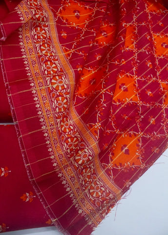 3 Piece Printed Red Color Khaddar Unstitched Suit