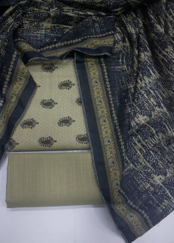 3 Piece Printed Beige Color Khaddar Unstitched Suit