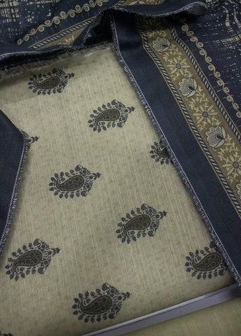 3 Piece Printed Beige Color Khaddar Unstitched Suit