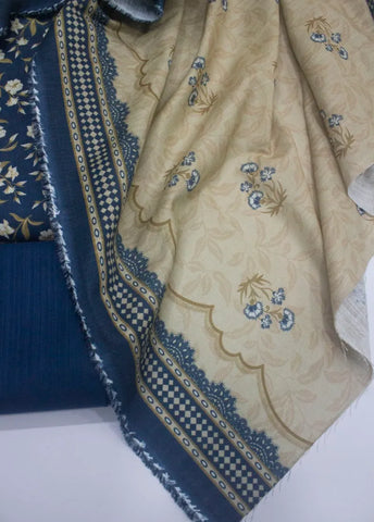 3 Piece Printed Navy Blue Color Khaddar Unstitched Suit
