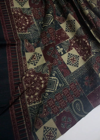 3 Piece Printed Maroon Color Khaddar Unstitched Suit
