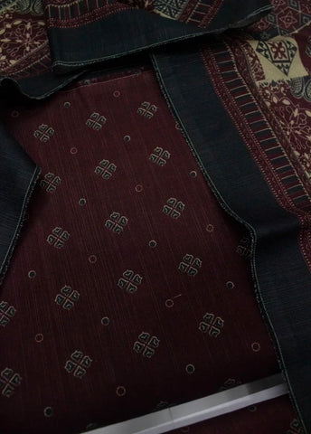 3 Piece Printed Maroon Color Khaddar Unstitched Suit