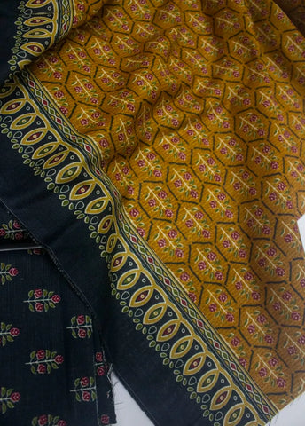3 Piece Printed Black Color Khaddar Unstitched Suit