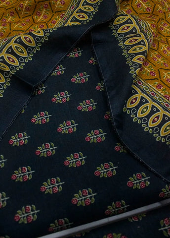 3 Piece Printed Black Color Khaddar Unstitched Suit