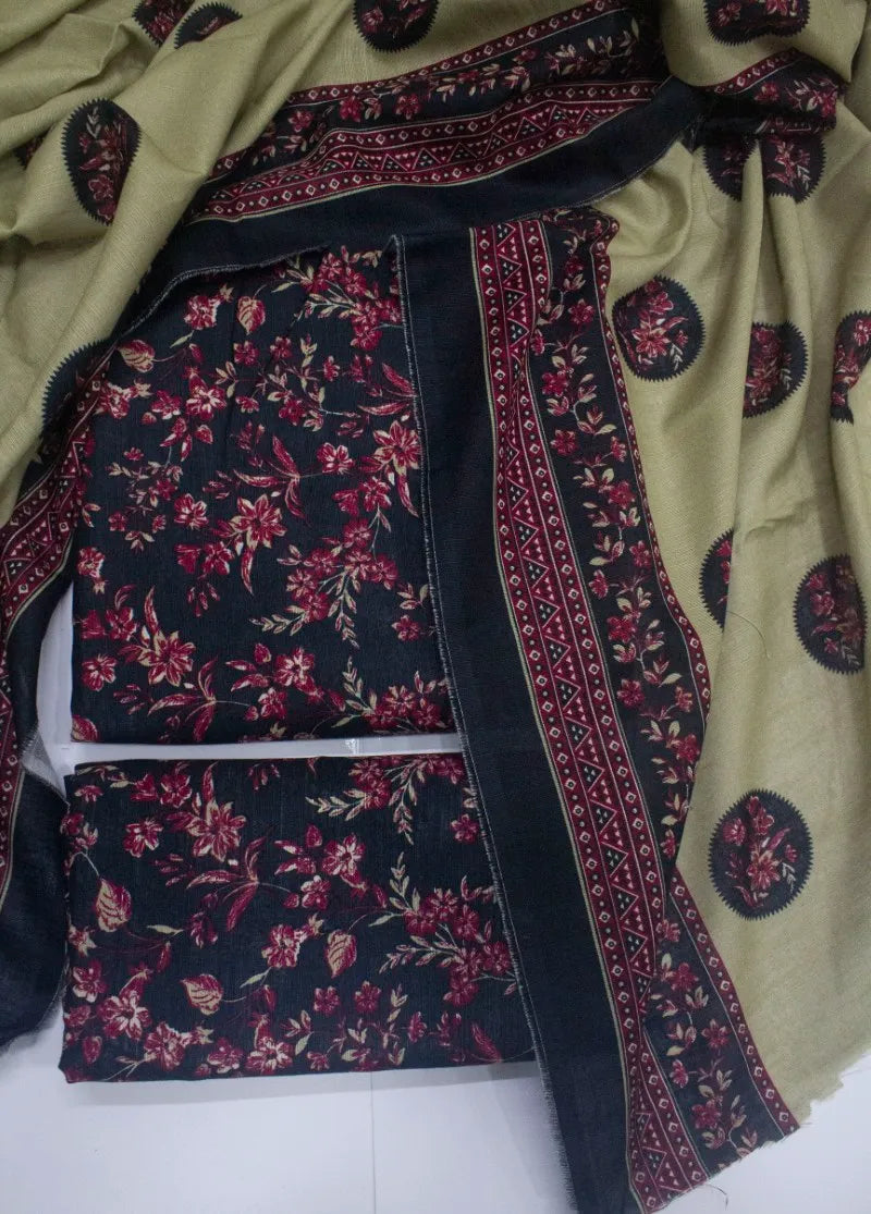 3 Piece Printed MultiColor Khaddar Unstitched Suit